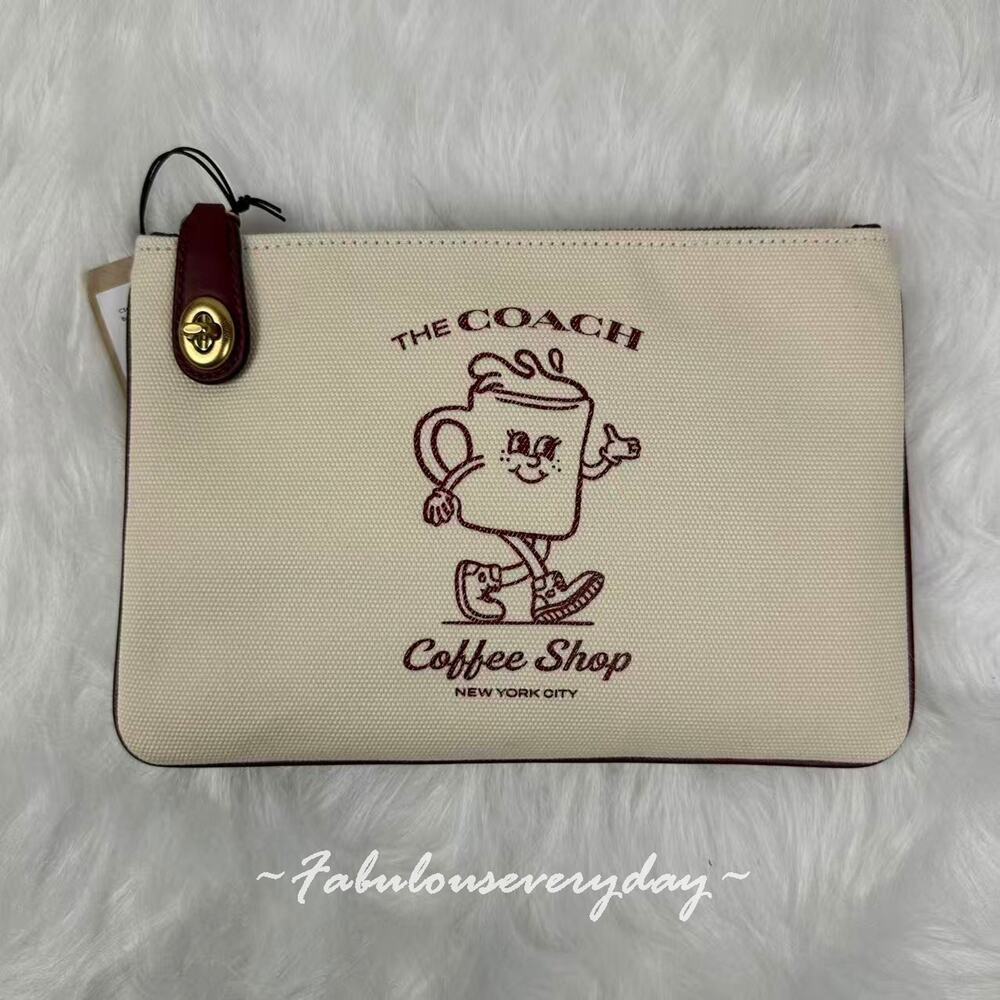 The Coach Coffee Shop Official Pouch Clutch Bag Canvas CS485 NWT